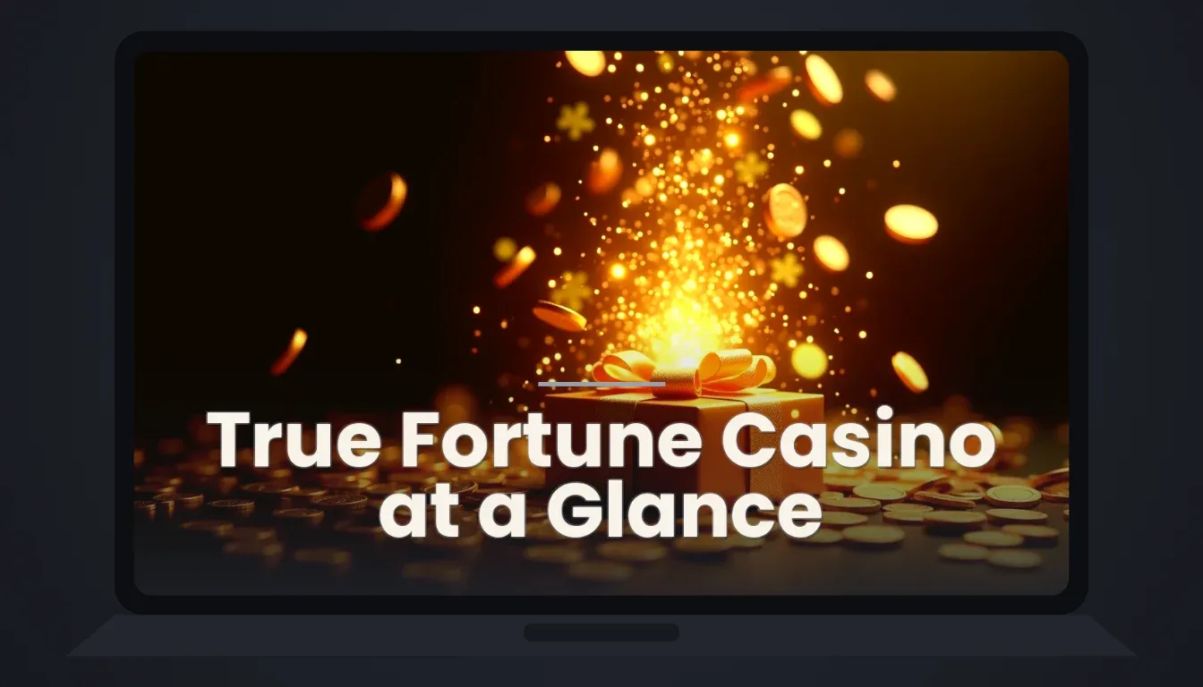 True Fortune Casino homepage showing welcome bonus banner and navigation menu